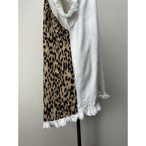 Umgee USA Women's Sz 2XL Tunic Top Tan Front Animal Print Back Boho Fringe Trim - Picture 6 of 14